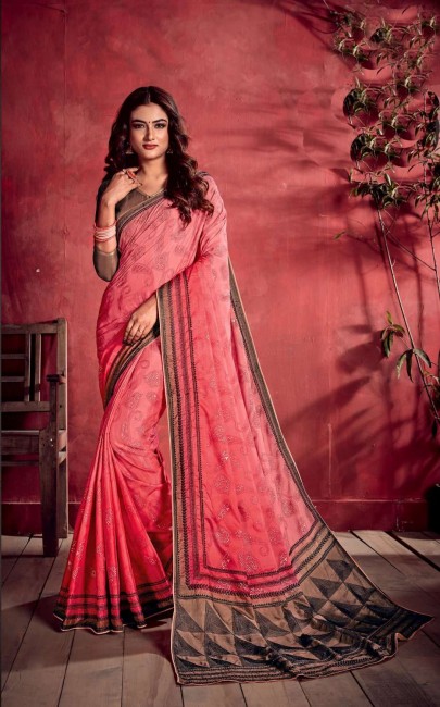 Pink Saree with Printed Art Silk