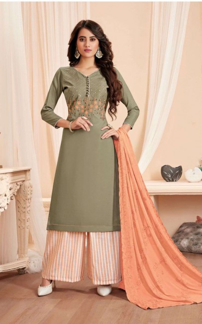 Satin Palazzo Suit with Cotton in Grey