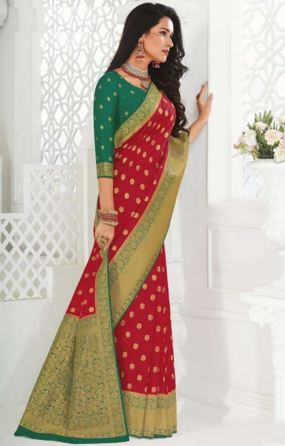 Splendid Weaving Silk Saree in Red with Blouse