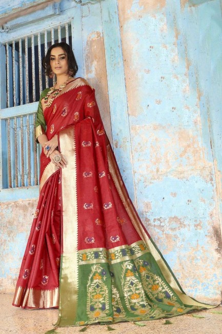 Red color Silk Handloom South Indian Saree