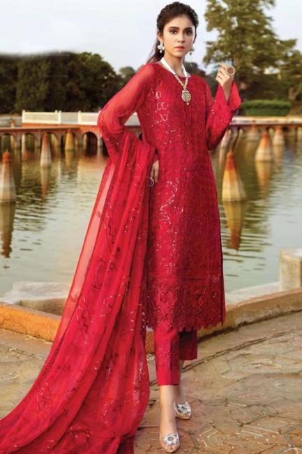 Dazzling Red color Georgette Salwar Kameez