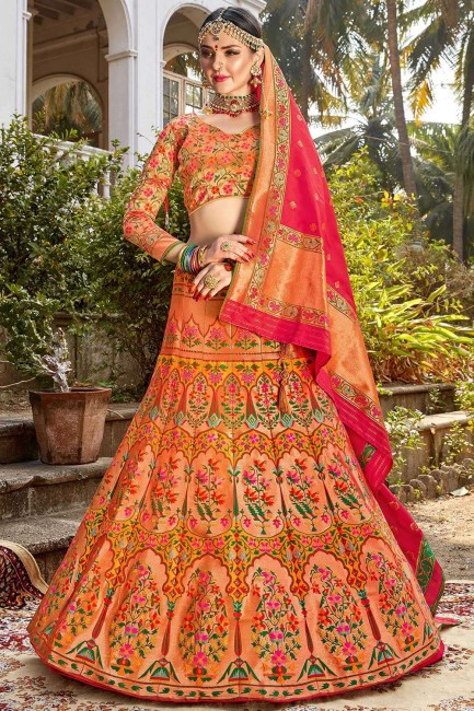 Indian Ethnic Multi color Banarasi Silk Lehenga Choli