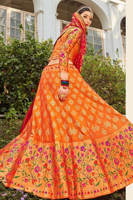  Orange color Banarasi Silk Lehenga Choli