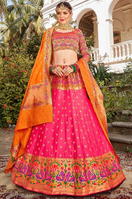 Pink color Banarasi Silk Lehenga Choli