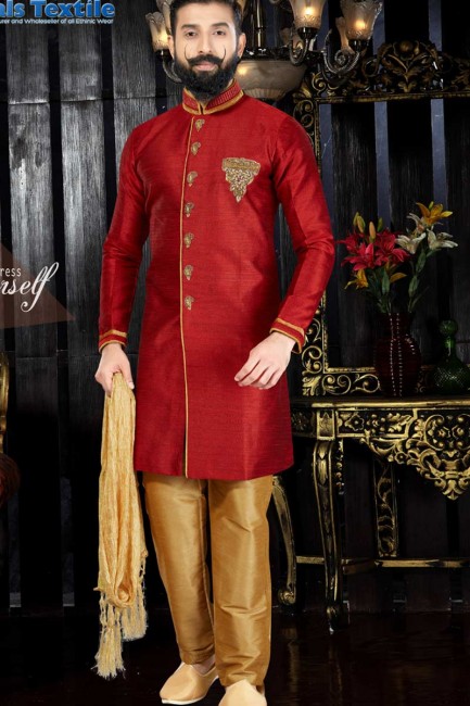 Indian Ethnic Marron Giccha Silk Ethnic Wear Kurta Pajama