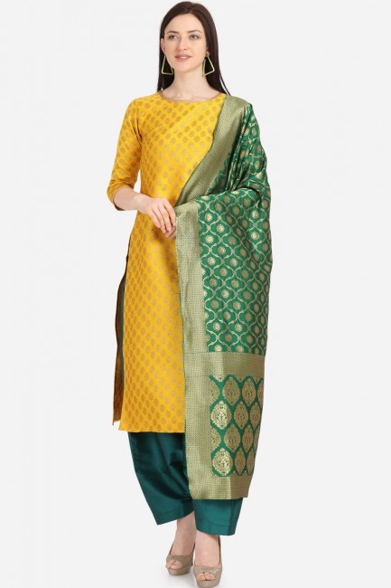 Indian Ethnic Yellow color Weaving Jaquard Salwar Kameez