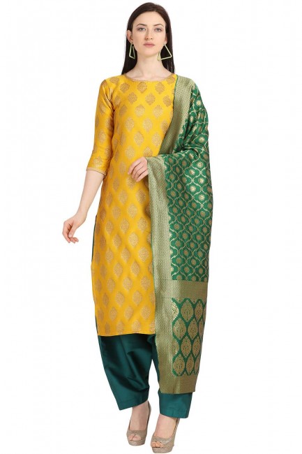Elegant Yellow color Weaving Jaquard Salwar Kameez