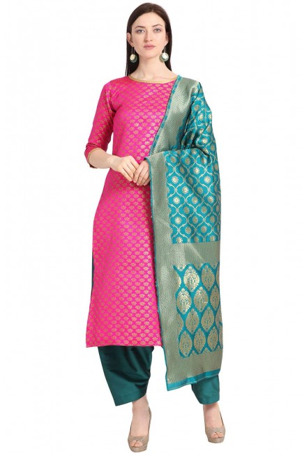Dazzling Pink color Weaving Jaquard Salwar Kameez