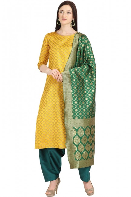 Stylish Yellow color Weaving Jaquard Salwar Kameez