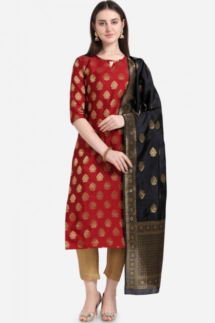 Classy Red color Weaving Jaquard Salwar Kameez