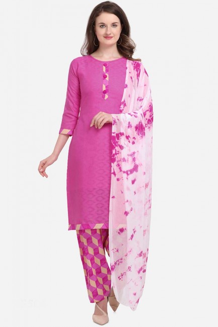 Pink color Cotton Blend Salwar Kameez