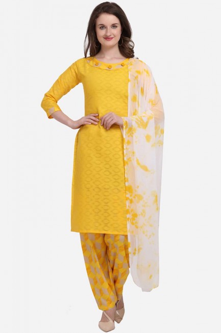 Yellow  color Cotton Blend Salwar Kameez