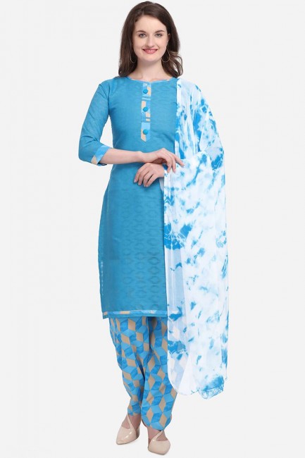Sky Blue color Cotton Blend Salwar Kameez
