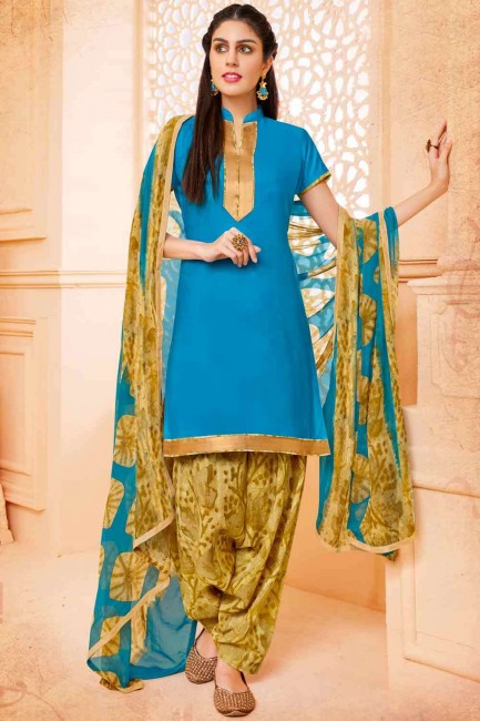 Blue Patiala Suit with Printed Cotton