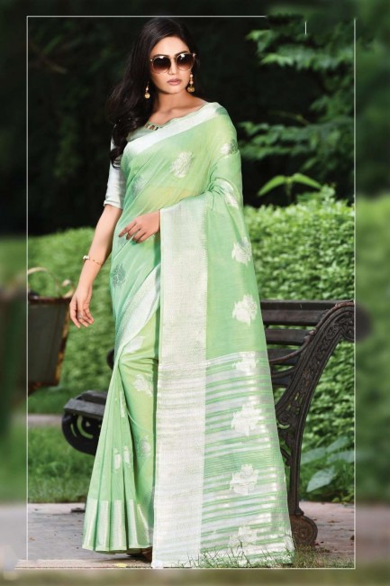 Light Green Cotton Weaving Saree with Blouse