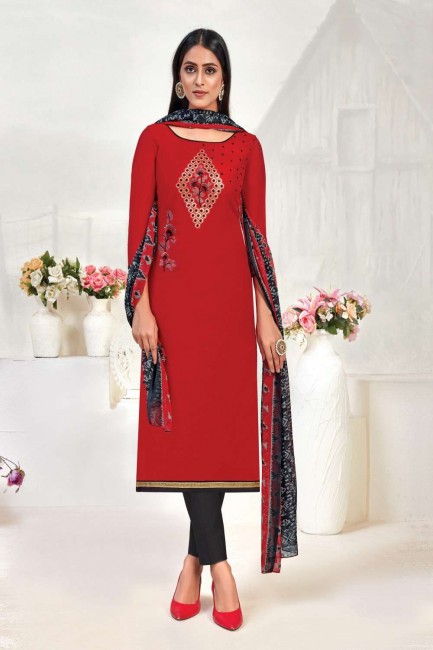 Red Straight Pant Straight Pant Suit in Chanderi with Chanderi