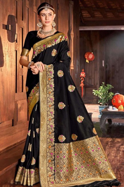 Weaving Saree in Black Silk