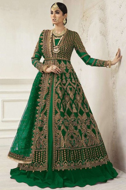 Green Net Anarkali Suit with dupatta
