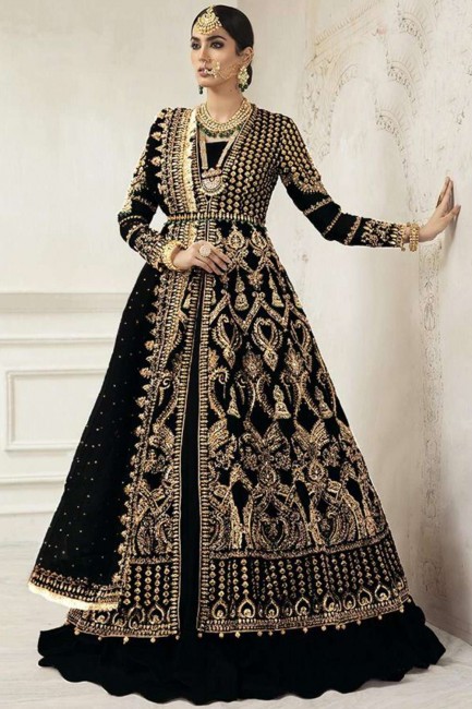 Net Anarkali Suit with Net in Black