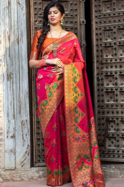 Deep Pink Saree in Weaving Silk