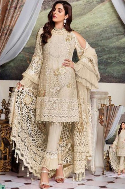 Georgette Palazzo Suit in Cream with Georgette