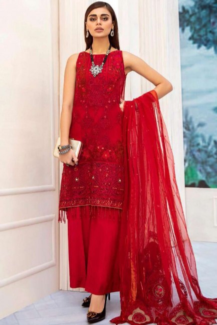 Net Palazzo Pant Palazzo Suit in Red Net