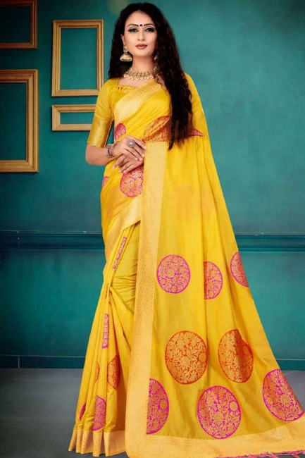 Weaving Silk Saree in Yellow