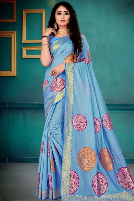Gorgeous Weaving Silk Blue Saree Blouse