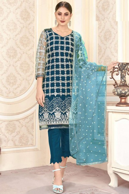 Blue Palazzo Suit in Net with Net