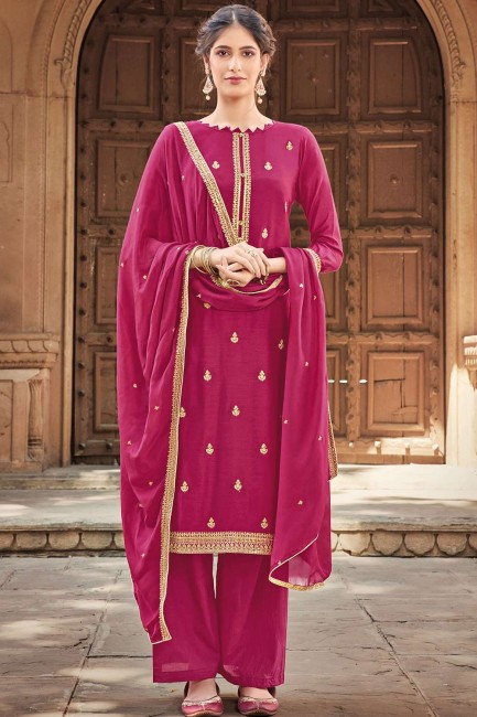 Cotton Palazzo Suit in Rani Pink Silk
