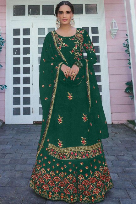 Georgette Satin Sharara Suit in Green