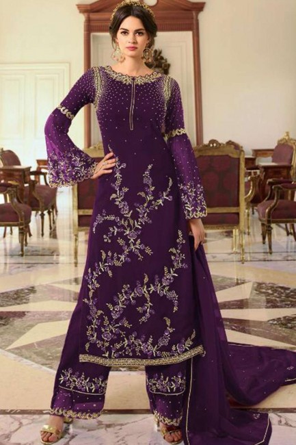 Georgette Palazzo Suit in Purple Georgette