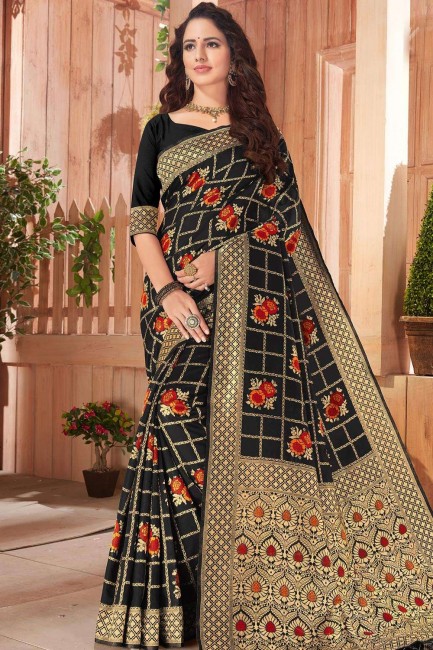 Silk Saree with Weaving in Black