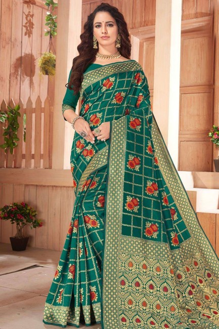 Fashionable Silk Weaving Green Saree with Blouse