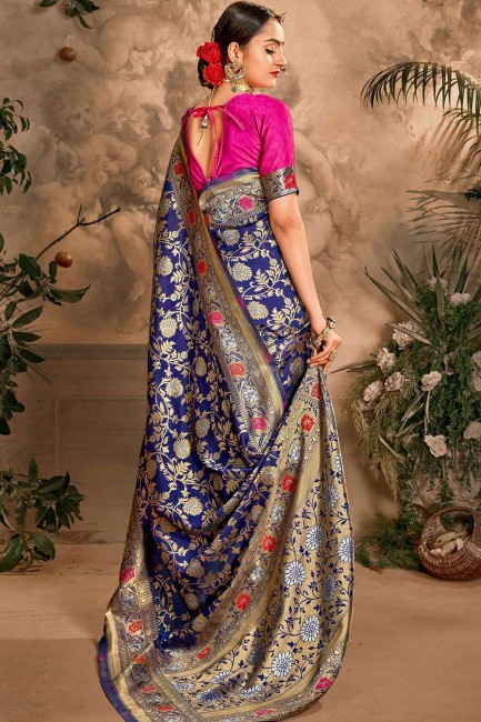 Art Silk Party Wear Saree with Weaving in Blue