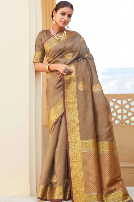 Golden Silk Weaving South Indian Saree with Blouse