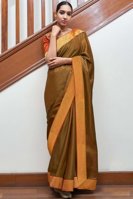 Silk Lace Border Copper Golden Saree with Blouse