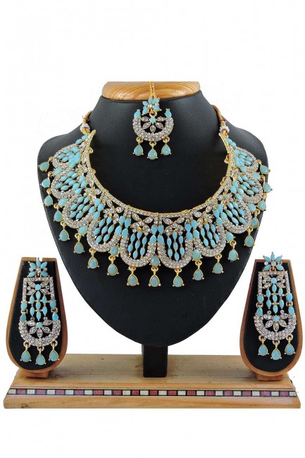 Stones pearls Firozi blue Necklace Set