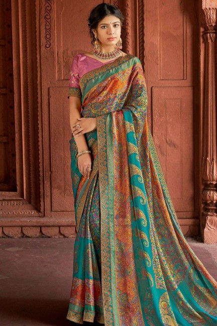 Multicolor Saree in Printed Brasso & Silk