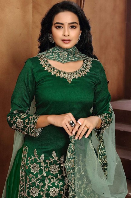 Green Art Silk Patiala Suit in Art Silk