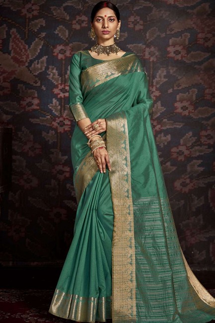 Green Saree with Weaving Silk