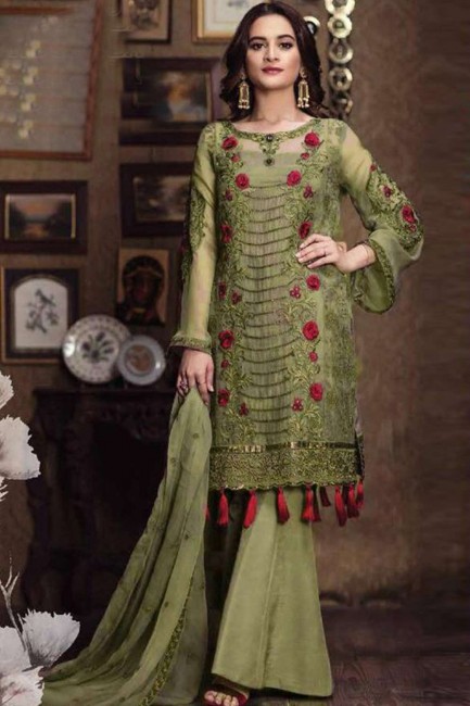 Palazzo Suit in Light Green Faux Georgette with Faux Georgette