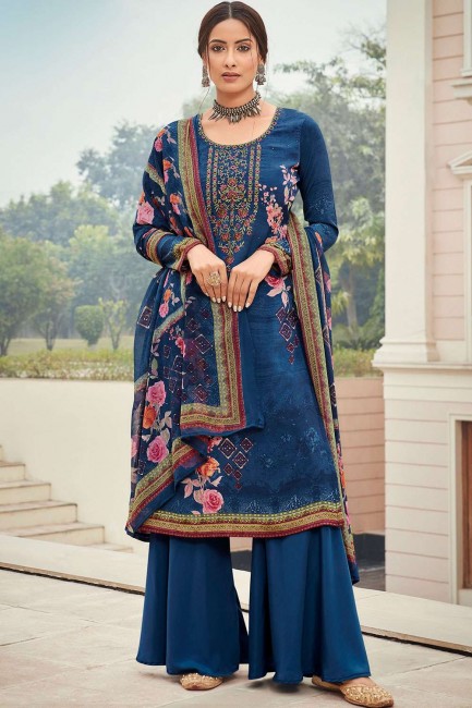 Blue Palazzo Suit in Crepe with Crepe