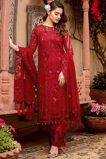 Georgette Palazzo Pant Palazzo Suit in Red Georgette