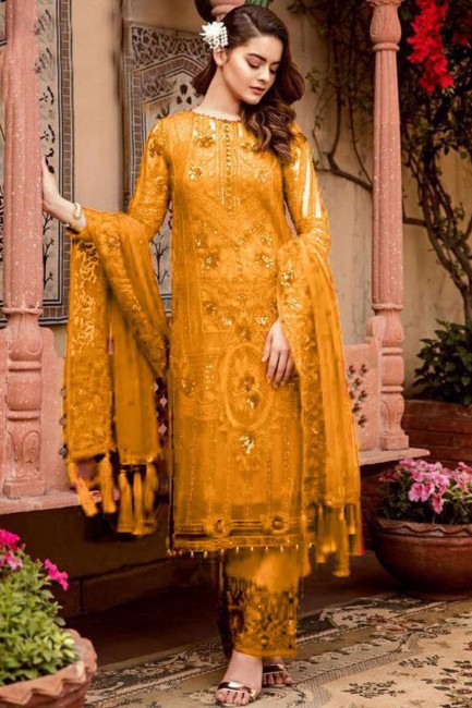 Mustard  Georgette Palazzo Pant Palazzo Suit in Georgette