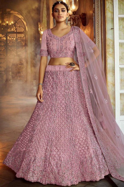 Alluring Pink Soft net Bridal Lehenga Choli