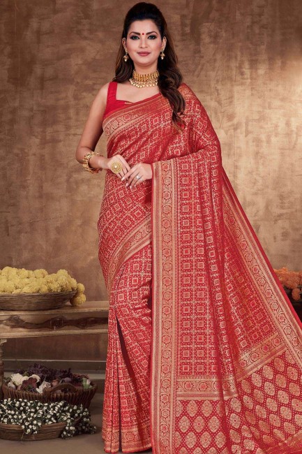 Weaving Art Silk Saree in Red