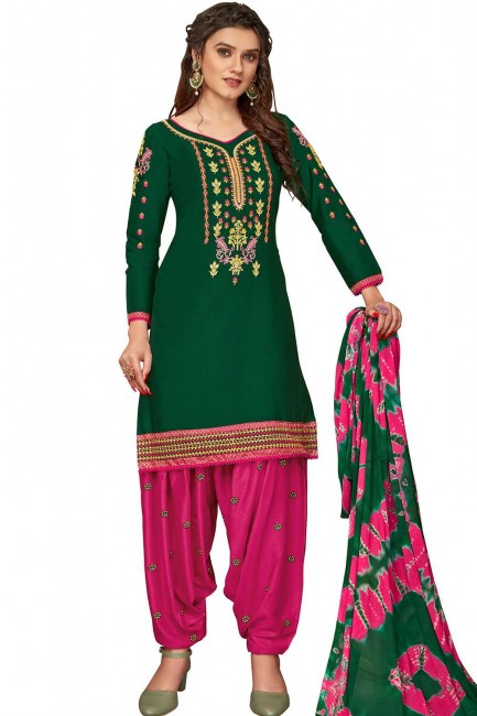 Green Cotton Patiala Salwar Patiala Suit with Cotton
