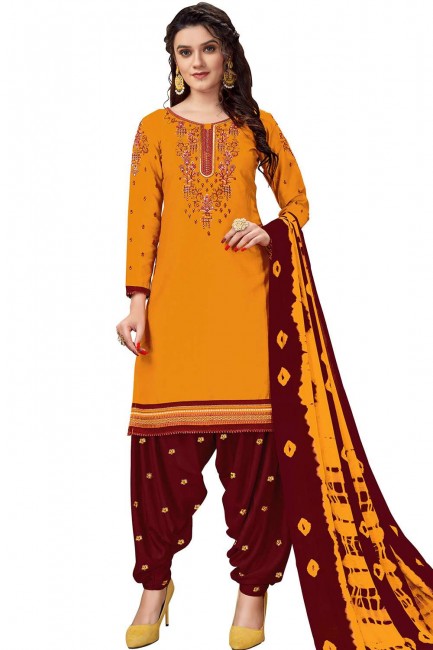 Cotton Yellow Patiala Suit with dupatta