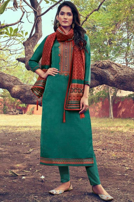 Silk Green Straight Pant Suit in Silk
